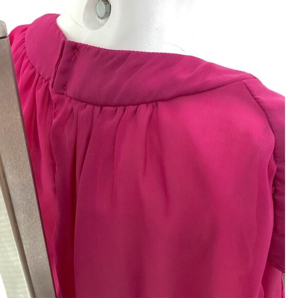 American VINTAGE JM ll US 14 80s Pink Chiffon Blouson Midi Dress Short Sleeve - Picture 6 of 7